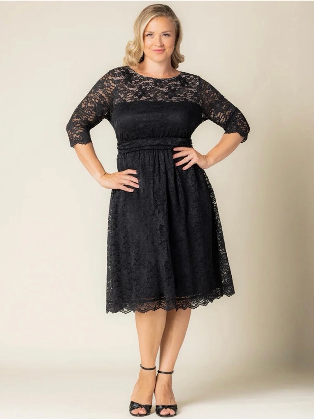 Kiyonna Black Onyx Luna Lace Cocktail dress Woman’s Plus Size 3X (22-24)
